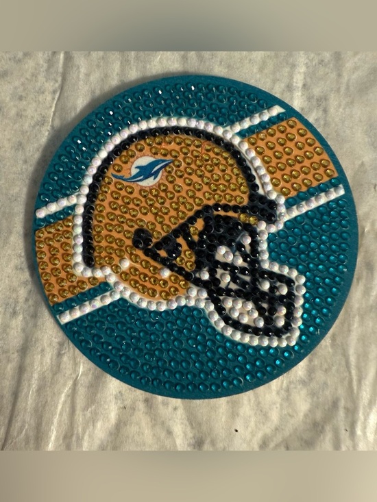 Other - Miami Handmade Diamond Art Dolphins Teal and Gold Bejeweled coaster/magnet